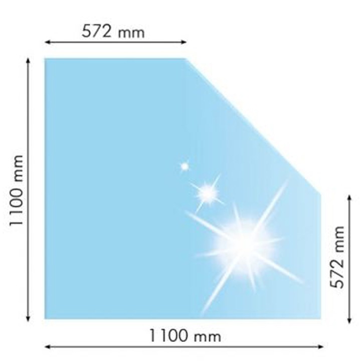 SKLO POD KACHLE, SKOSENÝ ROH, 110X110 CM, FAZETA 20 MM, HR. 8 MM, KALENÉ SKLO