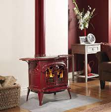 Kanadské kachle Vermont Castings Intrepid II bordová majolika 6,2 kW